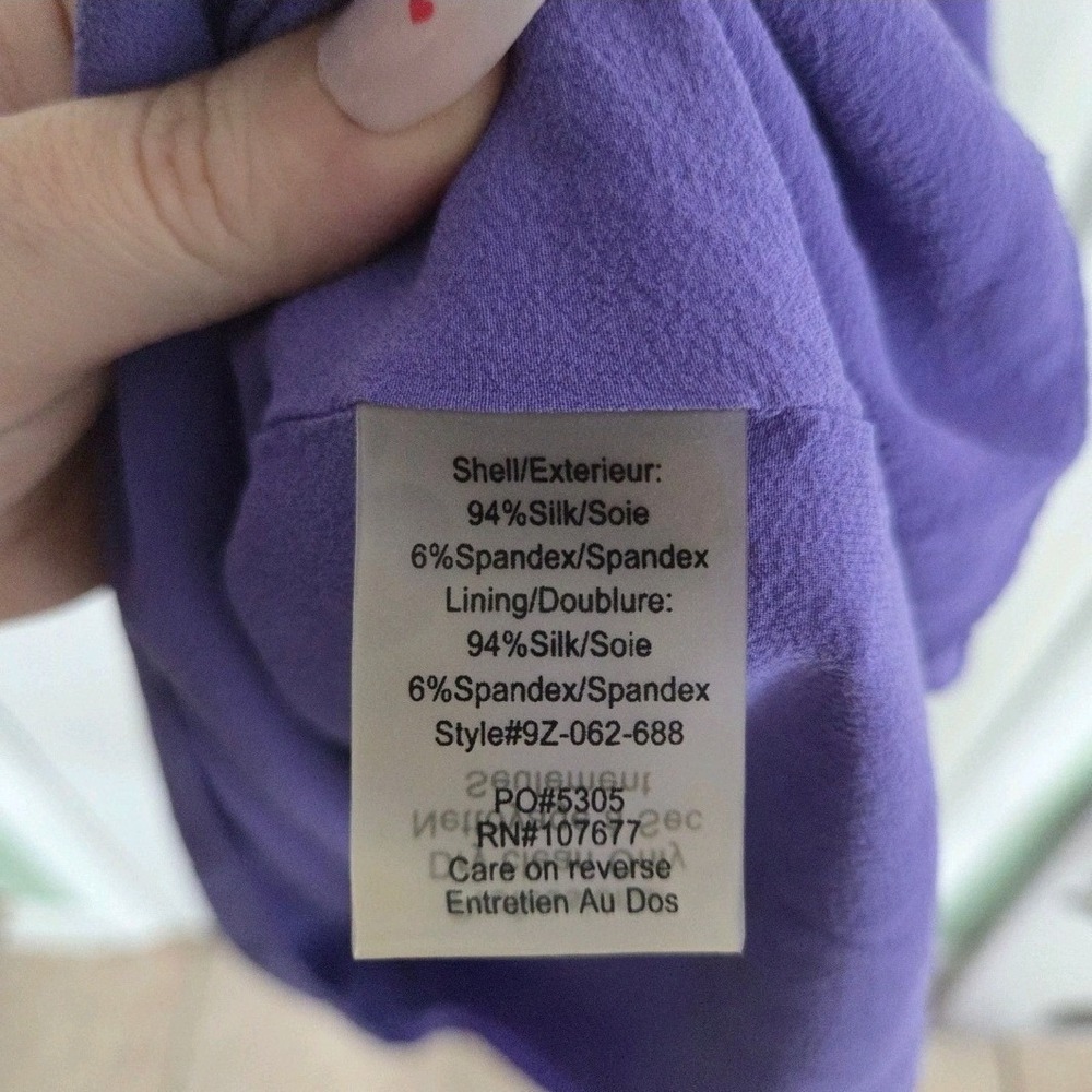 Alice + Olivia L Purple Silk Racerback V-Neck Mini Dress Designer Spring Flowy - Picture 4 of 6